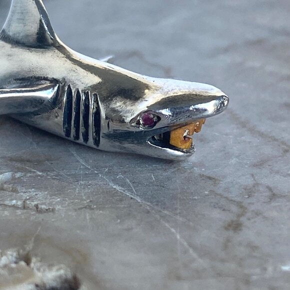 VTG Sterling Silver 925 3 Dimensional Great White Shark Pendant Necklace 24" - Picture 7 of 16